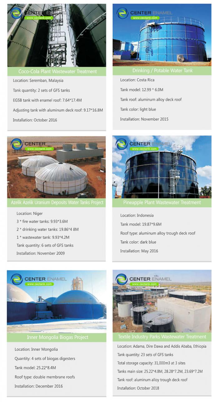 Serbatoio di stoccaggio di biogas in smalto centrale / vetro fuso in acciaio Serbatoi di acqua da fuoco con certificazione NSF 0