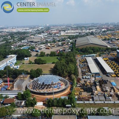 Cupola geodetica in alluminio per vasca di accumulo fanghi: crea una tenuta stagna e contribuisce a minimizzare le emissioni di composti organici volatili (VOC)